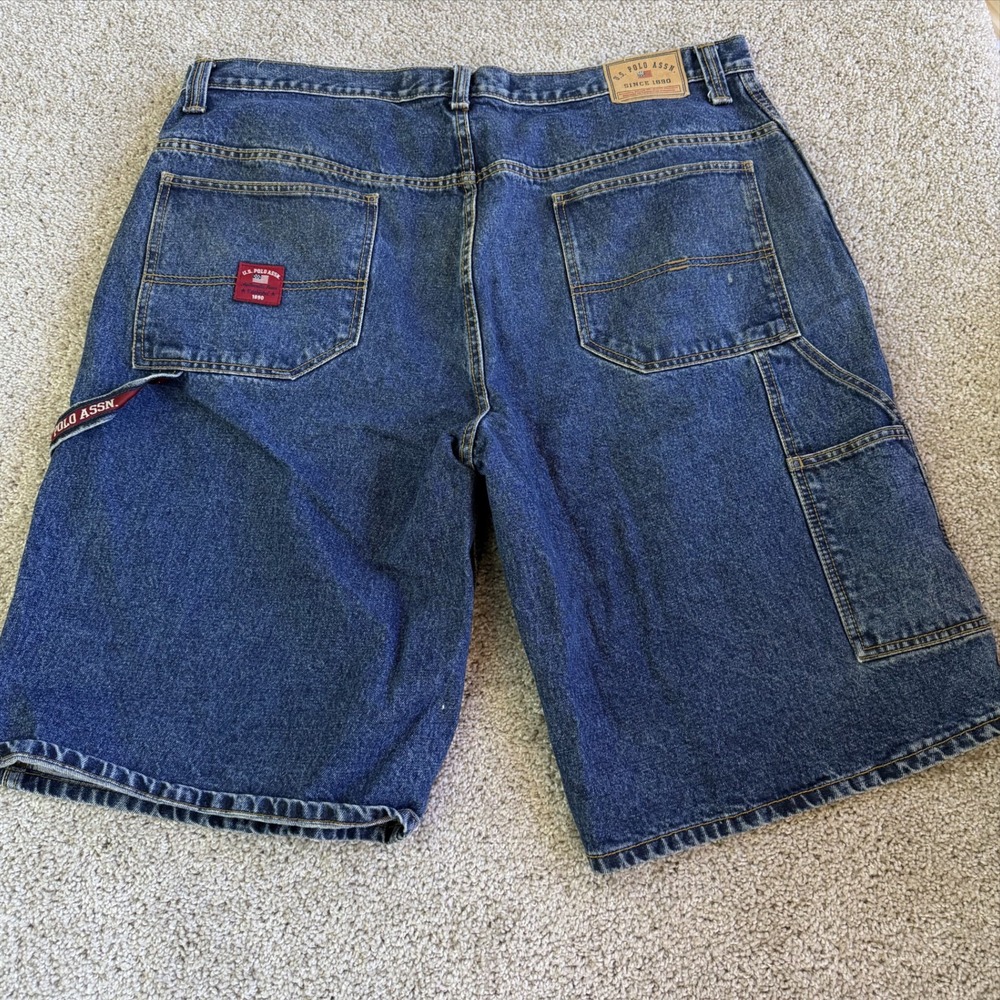 Y2K U.S. Polo Assn. Baggy Cargo Shorts Jorts Mens 42 Blue Denim Relaxed Workwear